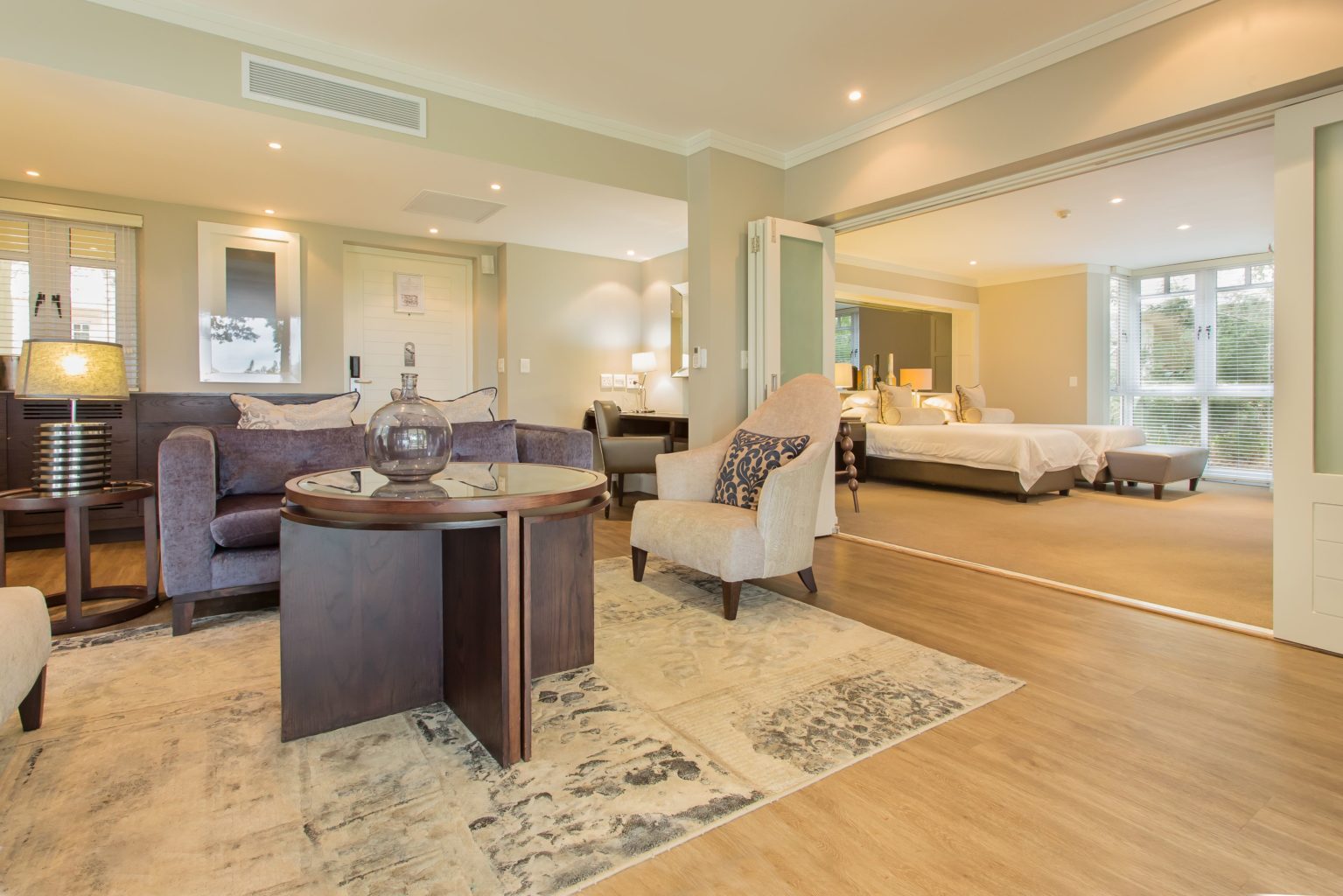 Spacious living area in a one bedroom suite