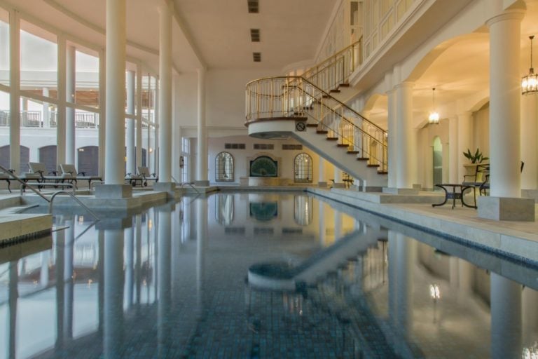 roman pillars support an indoor pool at Fancourt Resort