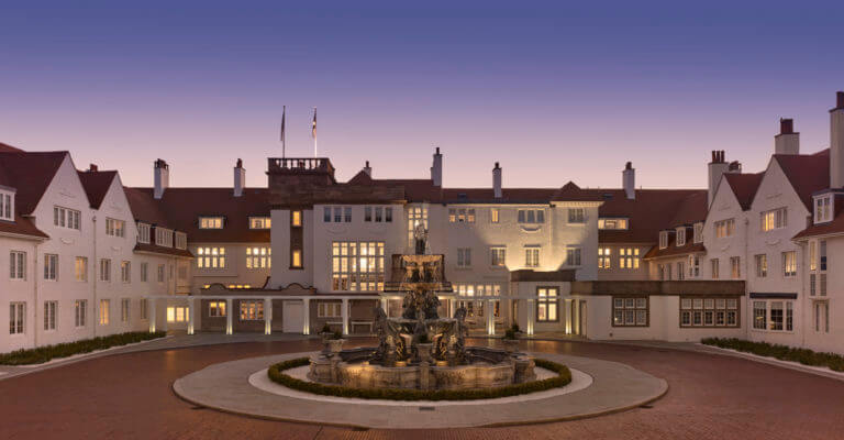 Twilight view of the Trump Turnberry Resort in Scotland