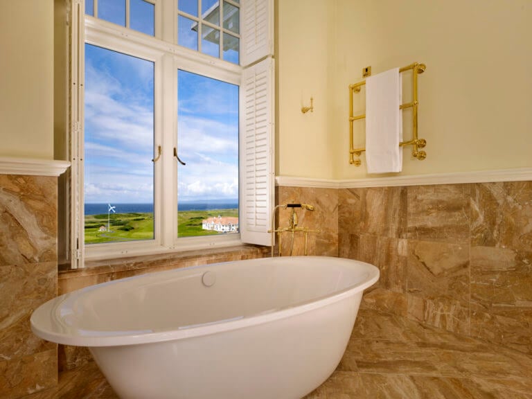 Luxurious bath overlooking Soctland's Ayrshire coast at Trump Turnberry Resort