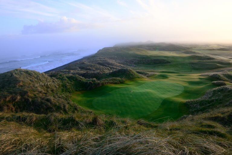 The fifteenth green had two tiers at Trump Golf Links Doonbeg