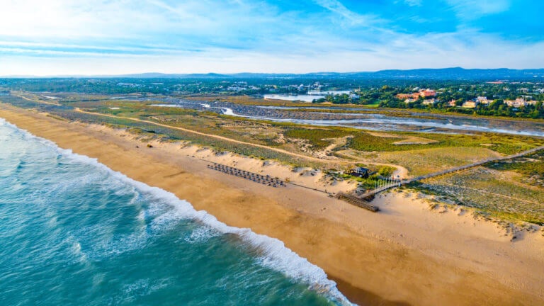 Aerial view over the beach and Quinta do Lago Resort
