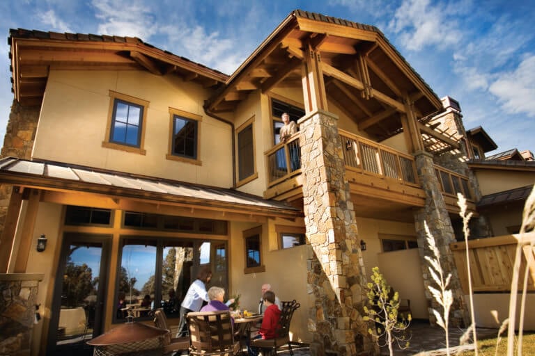 Resort accommodation and guests outside at Pronghorn Resort