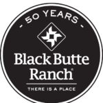 White Black Butte Ranch 50 year logo on black background