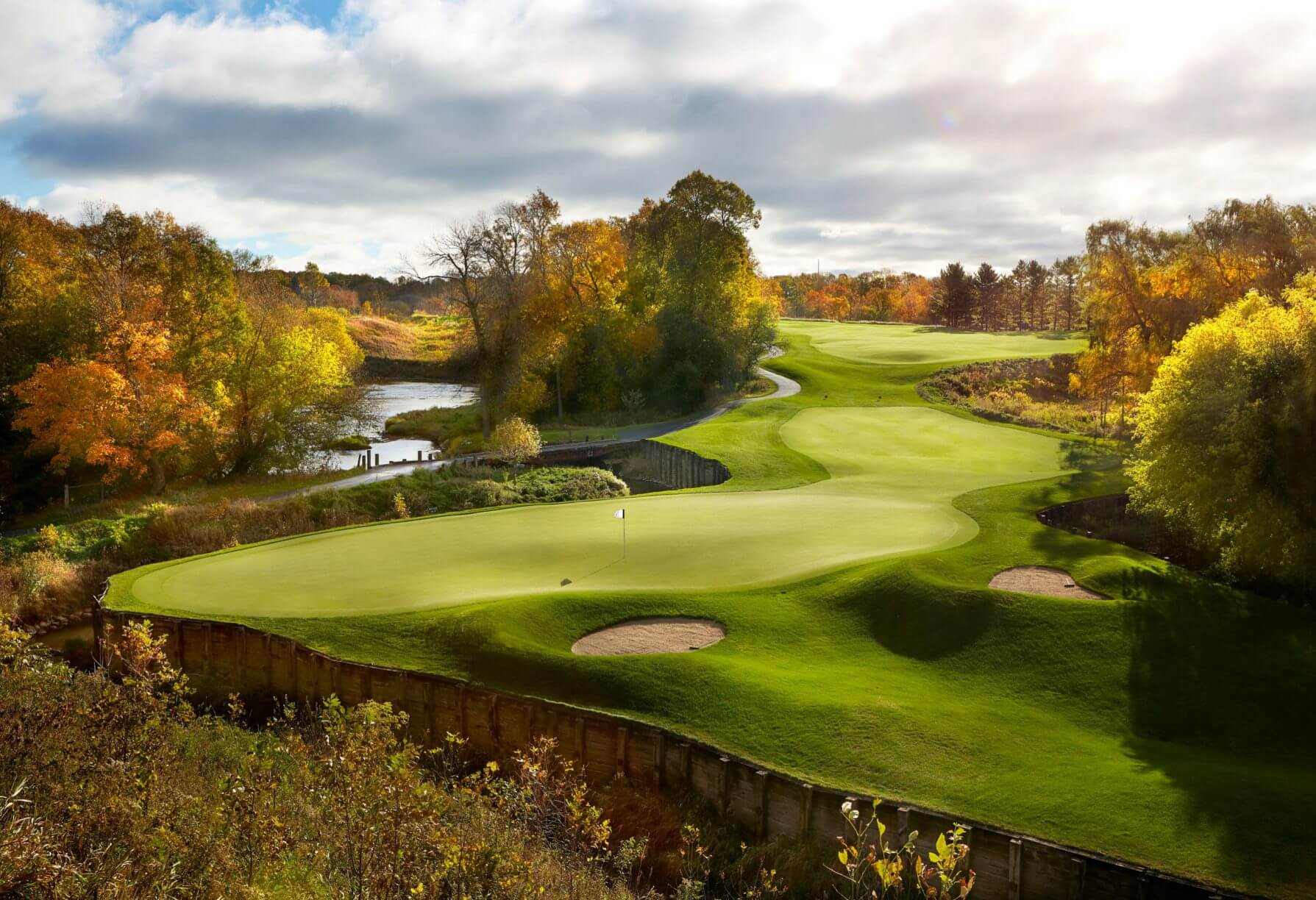 Overlooking green leading back to tee at Kohler Golf Resort