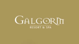 White Galgorm logo on gold background
