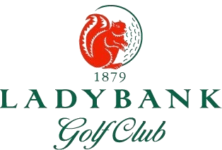 Red and green Ladybank golf logo