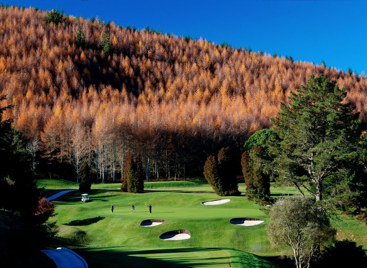 Autumn season turns trees red behind Wairakei golf course
