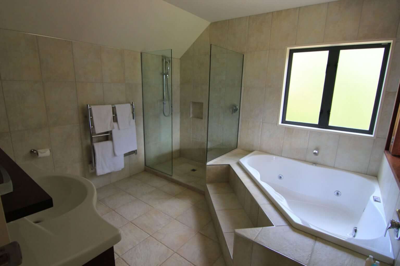 Large open bathroom separate shower