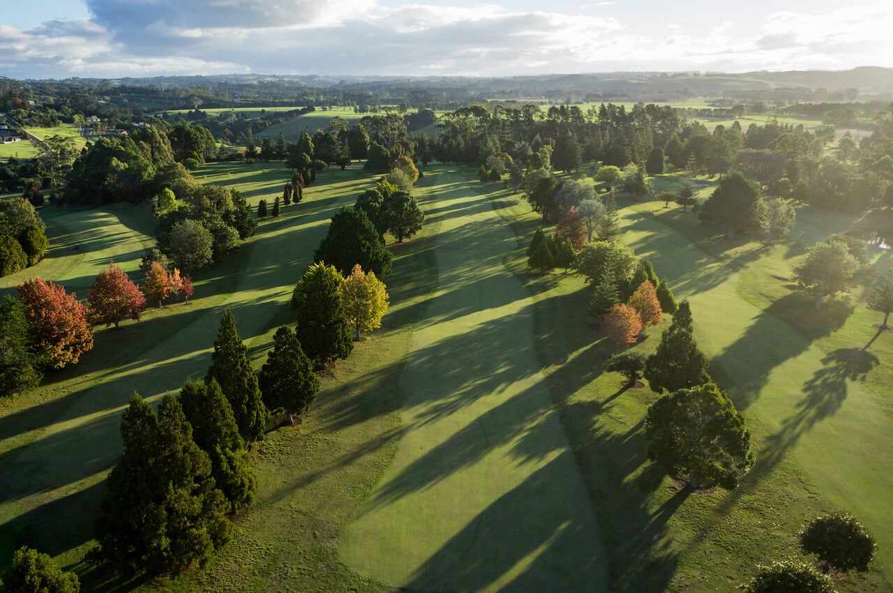 Trees line the ninth fairway at that Bay of Islands Golf Club