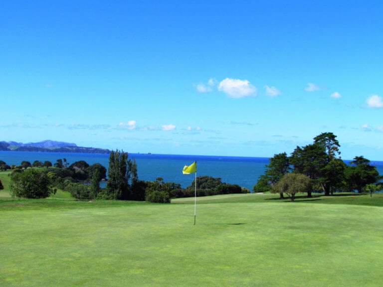 Golf green overlooks the Bay of Islands