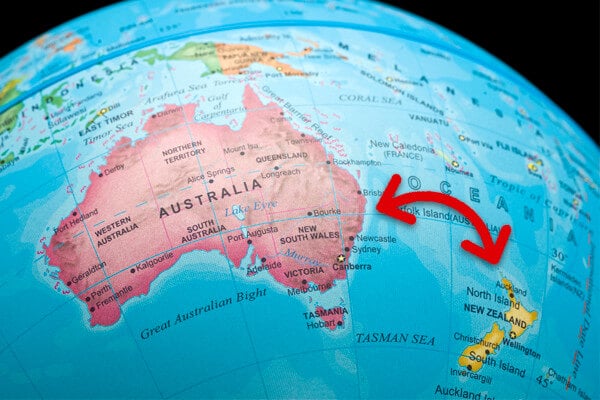 Map of Australia and New Zealand potentially linked by exclusive travel