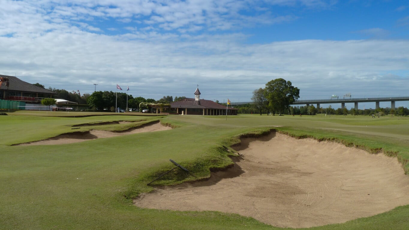 Royal queensland golf course ninth hole with large bunker