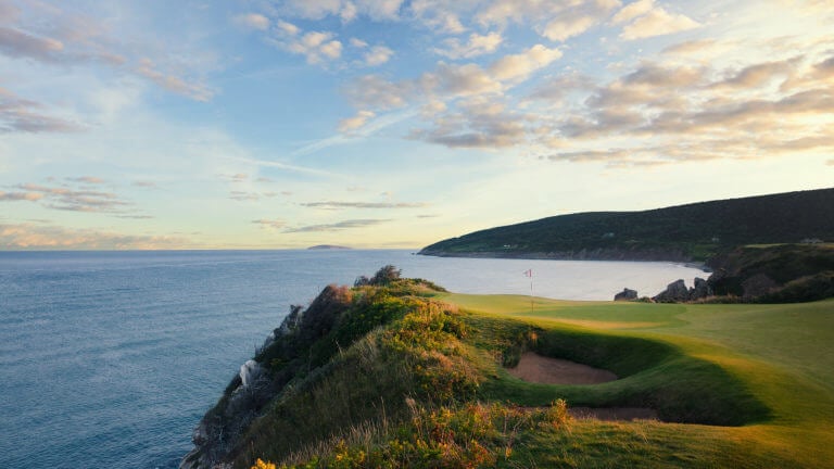 Fourth hole at Cabot Cliffs overlooks Atlantic Ocean