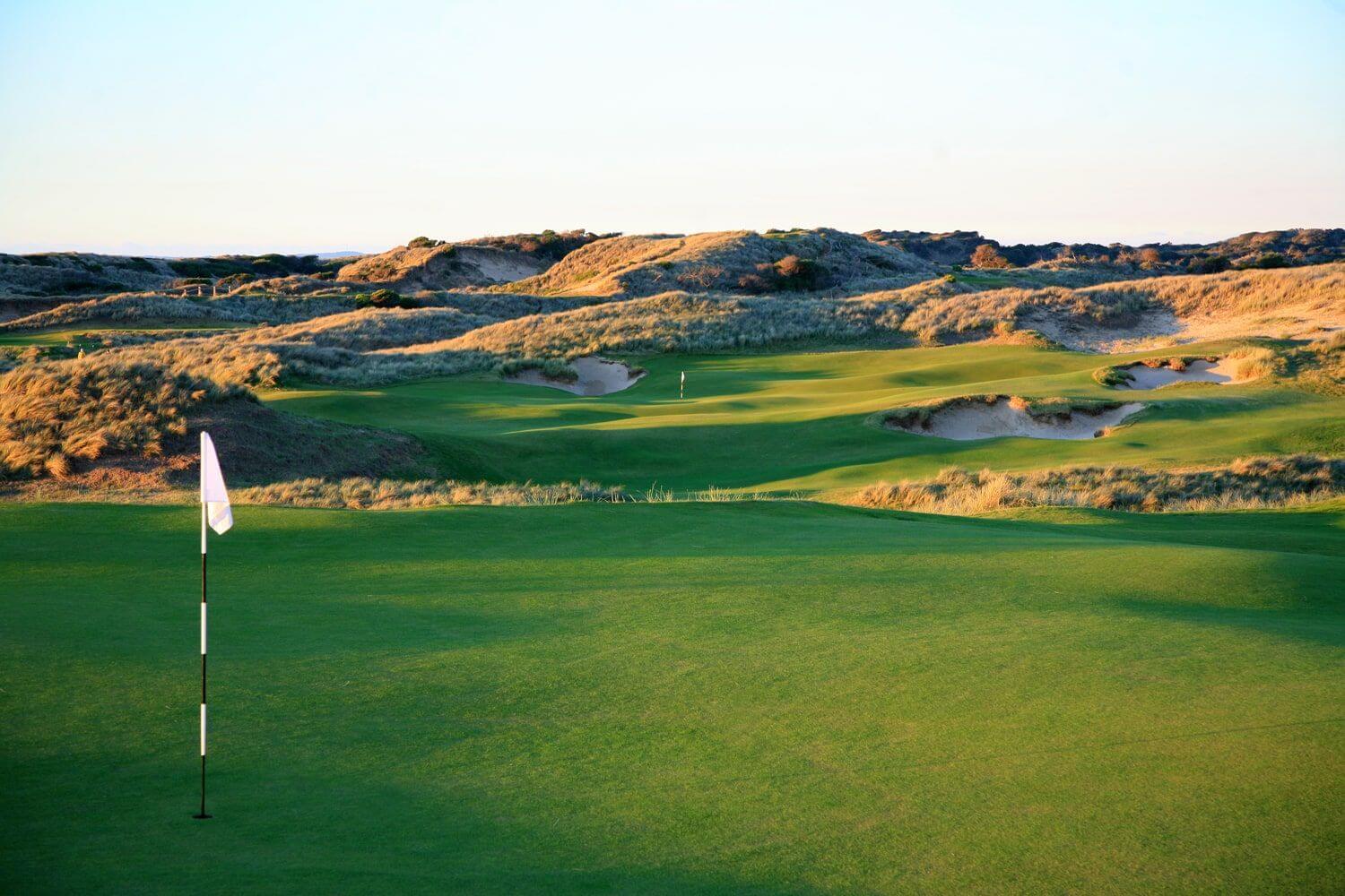 Dusk settles over the Barnbougle Dunes golf course in Tasmania