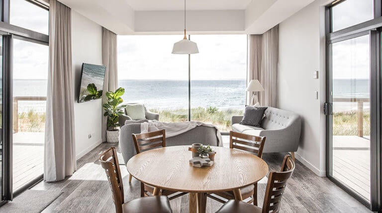 Barnbougle Ocean Villa living area overlooks Bass Strait