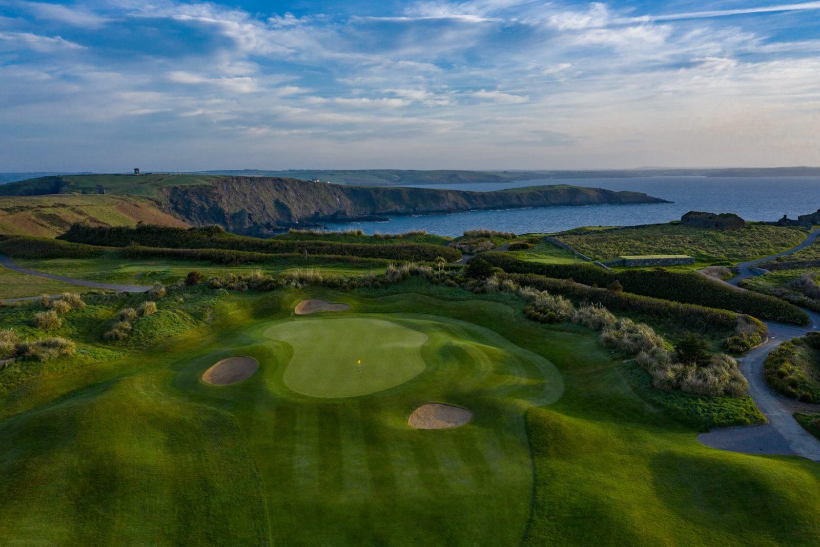 Old Head golf green from sky