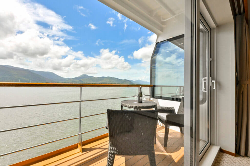 Balcony on the Coral Geographer cruise ship