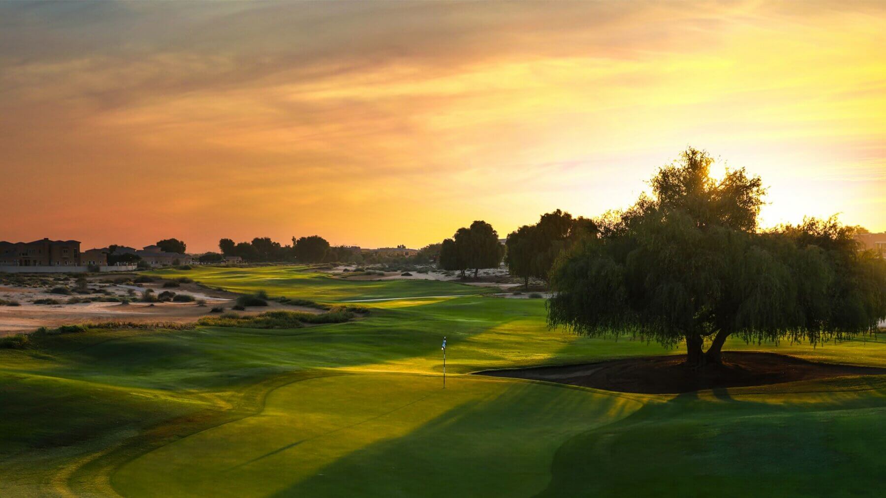 Arabian Ranches golf course at dusk