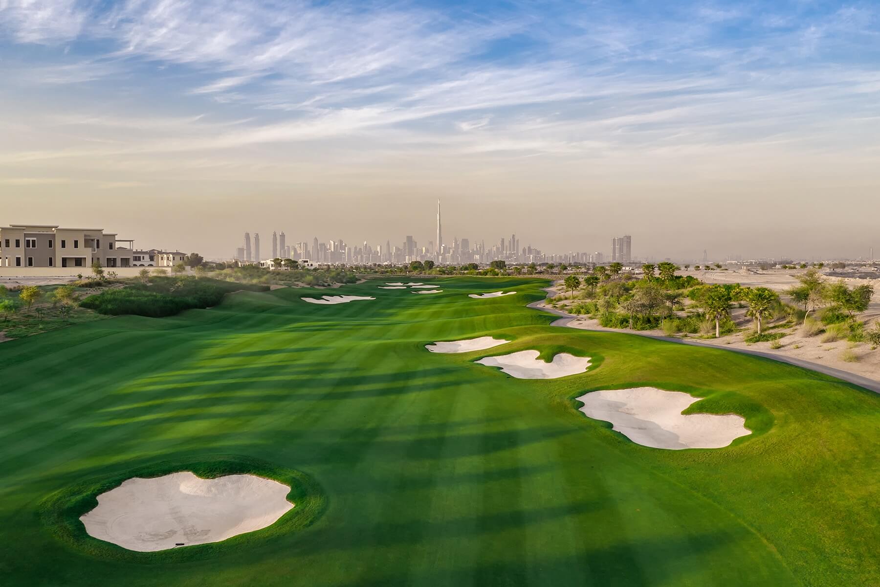 Dubai Hills Golf Course with city view
