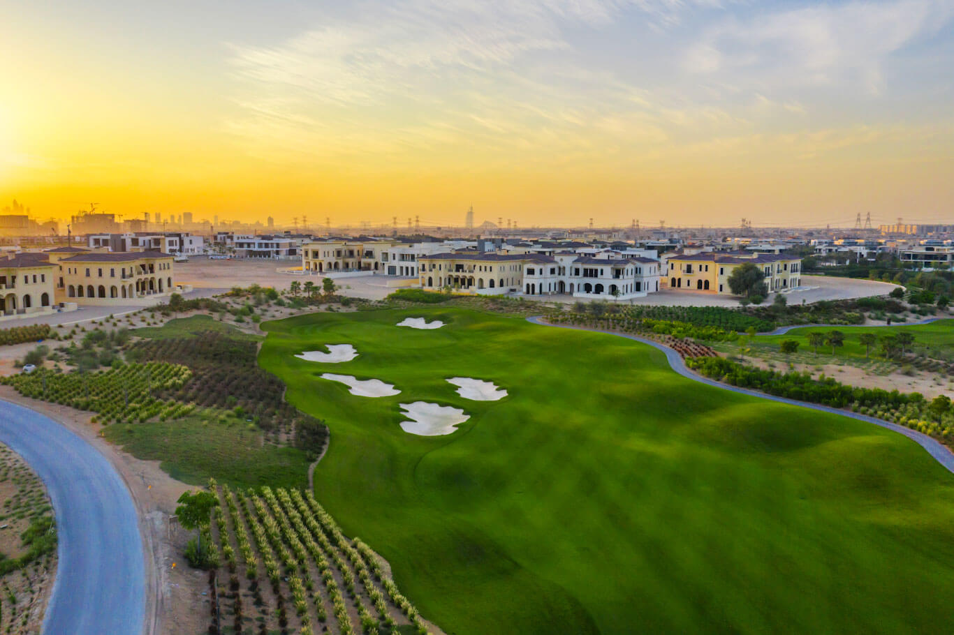 Dubai Hills Golf Course at dusk