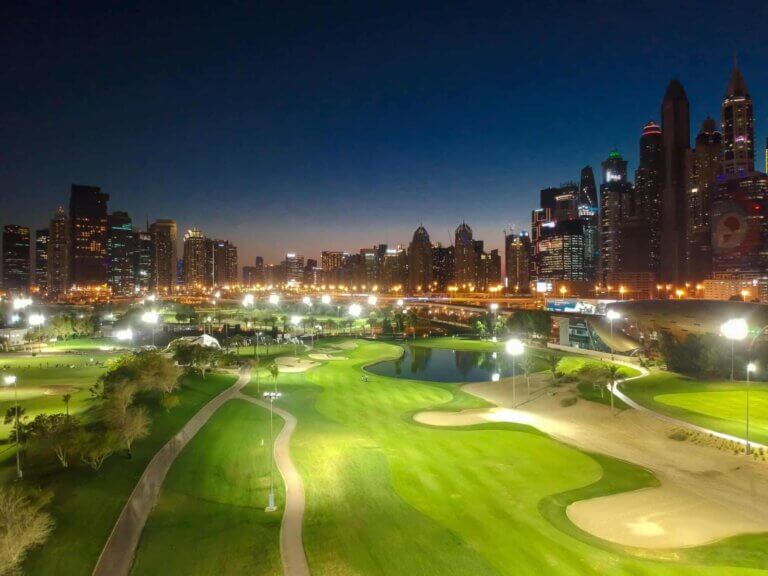 Night time golf on The Faldo Course at Emirates Golf Club