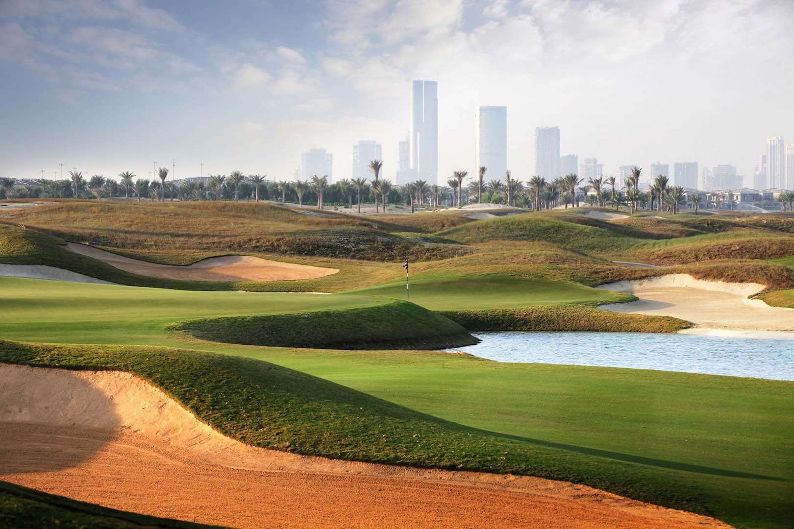 View of Abu Dhabi skyline from Saadiyat Beach golf club