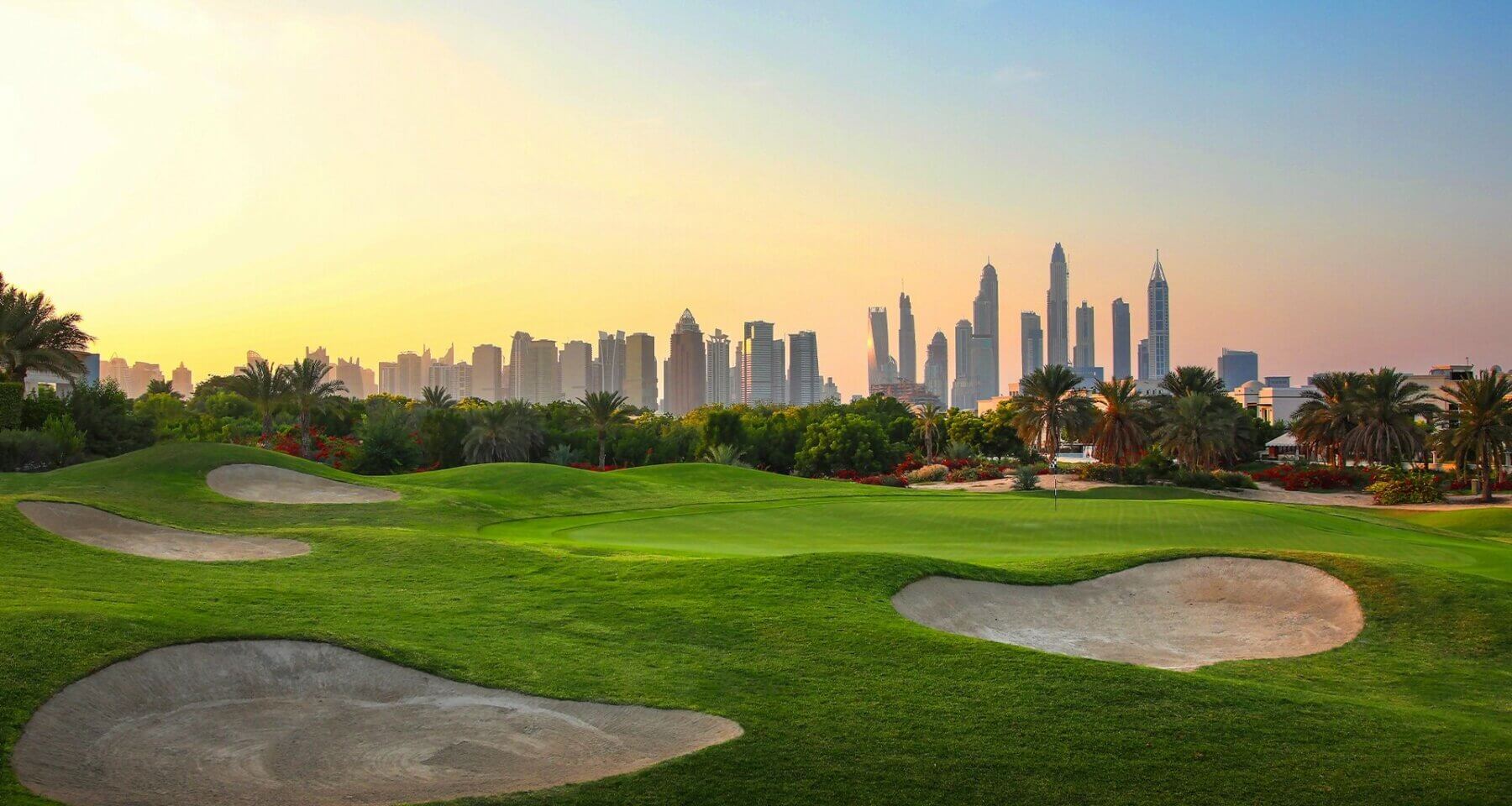 Dubai skyline view from Montgomerie Golf Club