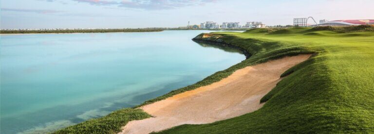 Abu Dhabi skyline from Yas Links golf course
