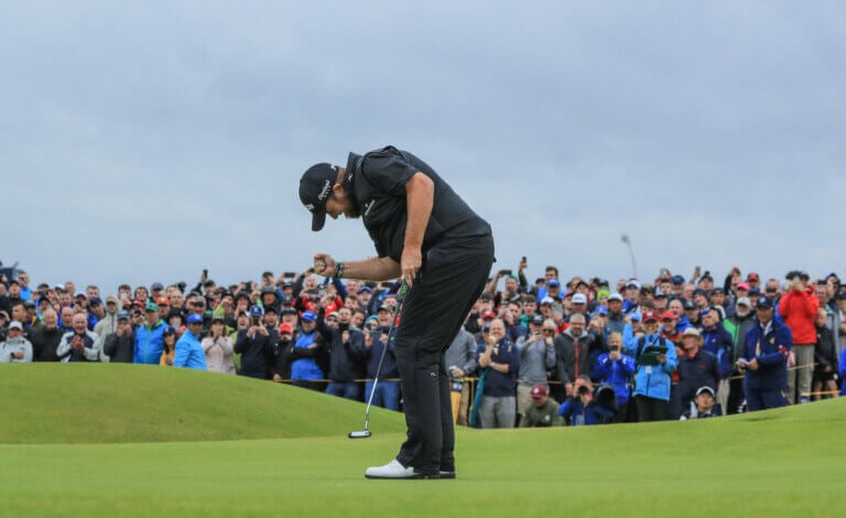 PORTRUSH, NORTHERN IRELAND - JULY 21: Shane Lowry of Ireland celebrates making a birdie on the 15th hole during the final round of the 148th Open Championship held on the Dunluce Links at Royal Portrush Golf Club on July 21, 2019 in Portrush, United Kingdom. (Photo by David Cannon/Getty Images)