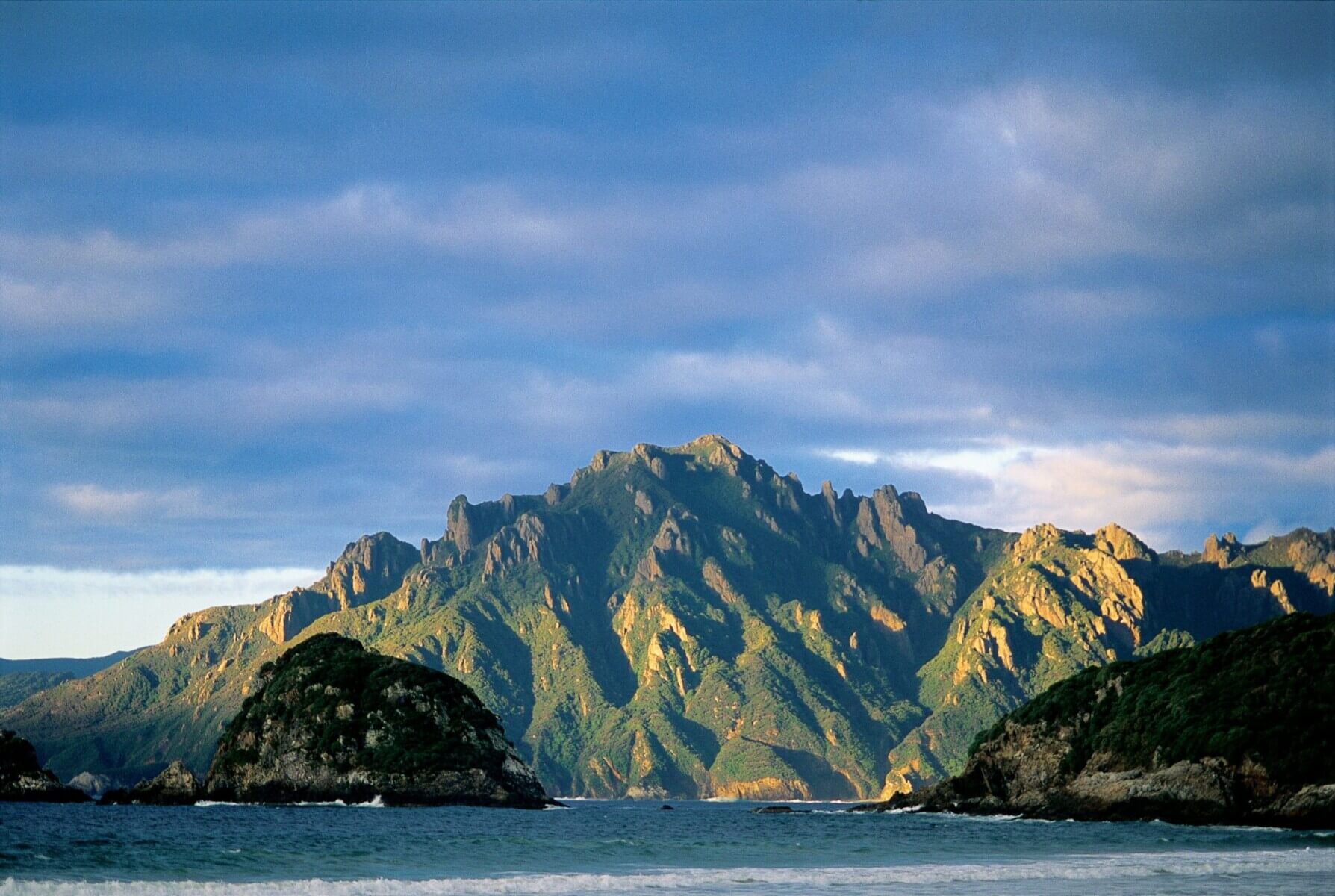 Island and cliffs viewed from the Ocean