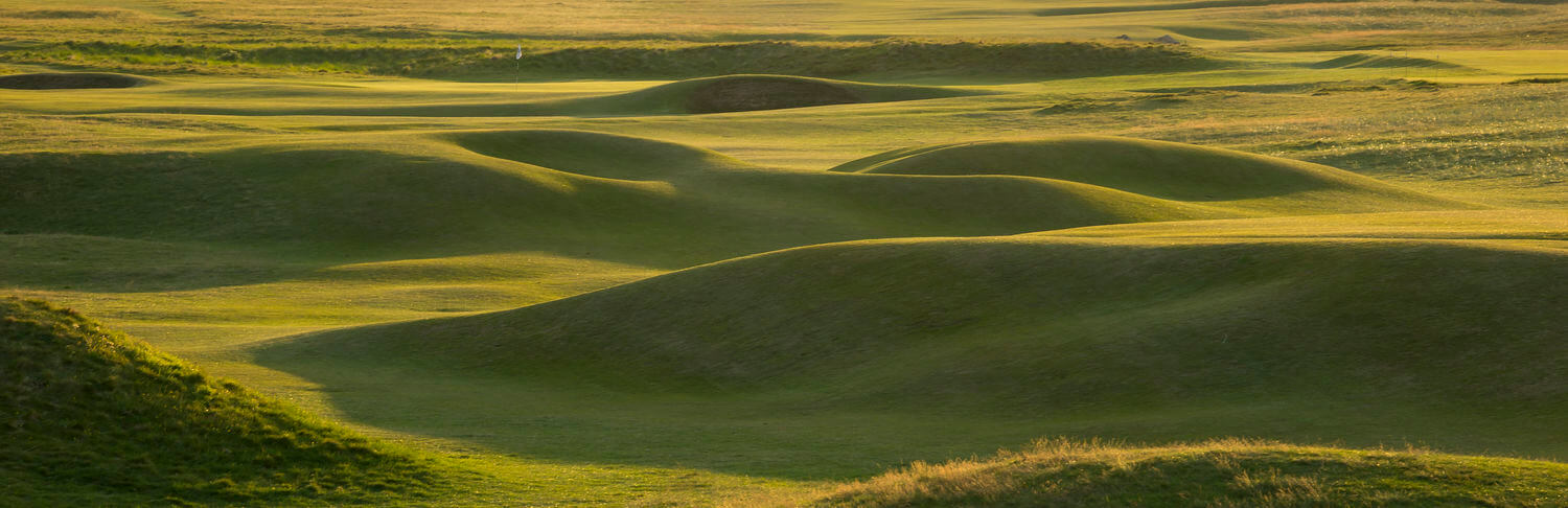Displaying the undulating hills that make North Berwick - West Links such a challenge, Scotland, United Kingdom