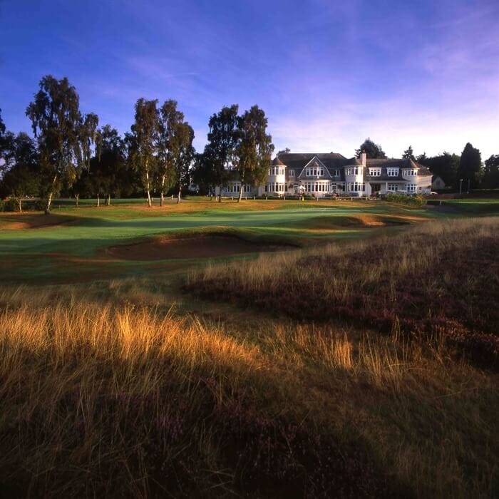 The 18th green on the Rosemount course is peppered with long grass and bunkers