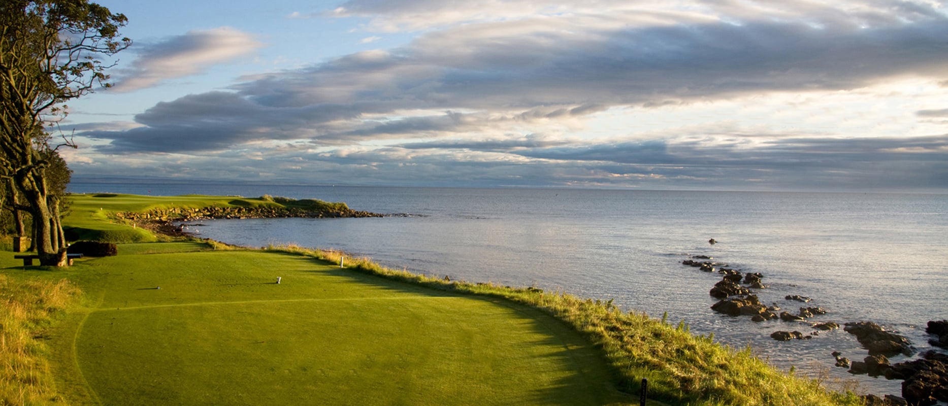 View from tee boxes out to The North Sea at Kingsbarns Golf Links, Scotland, United Kingdom