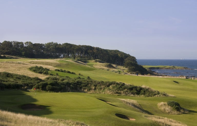 Overlooking the 13th, 14th & 15th holes at Kingsbarns Golf Links, Scotland, United Kingdom