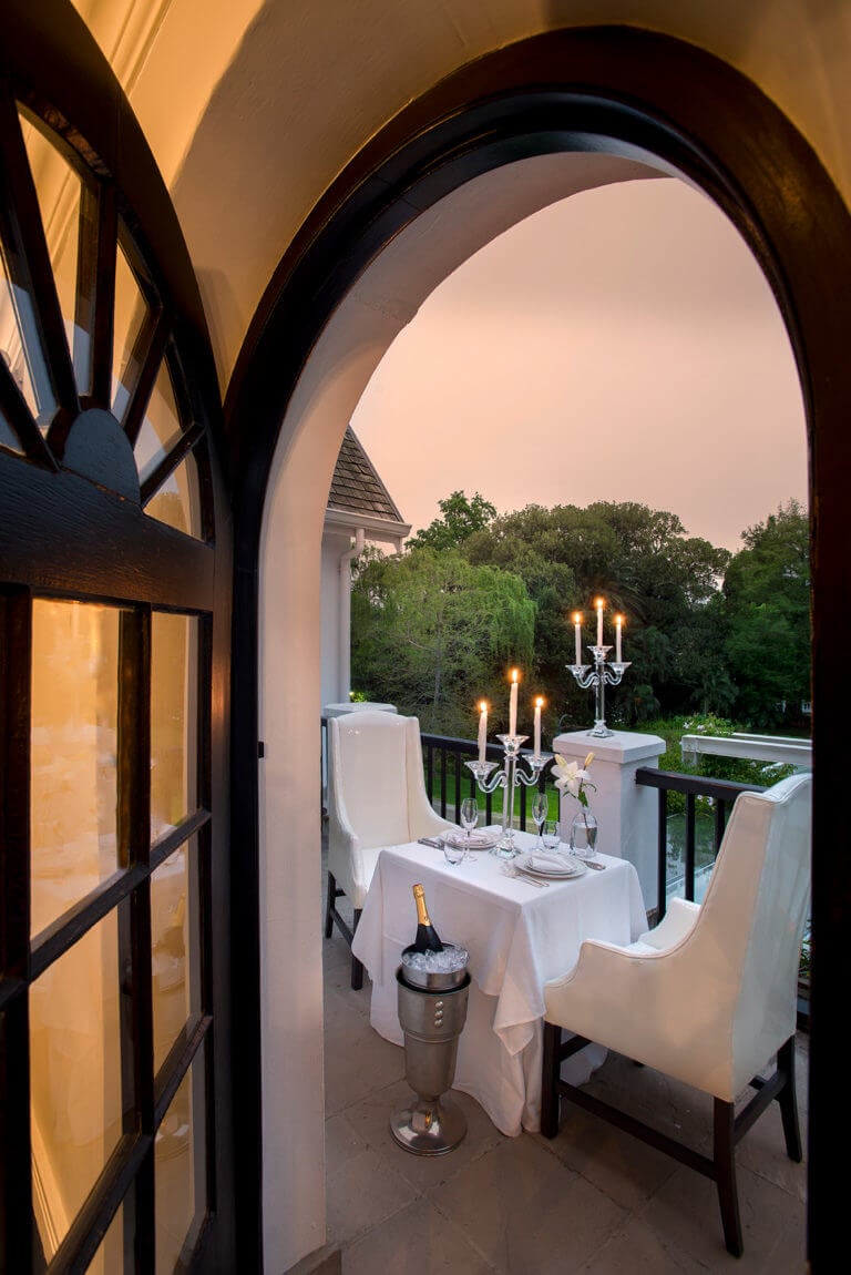 View of table on balcony at Manor House, Fancourt Resort, The Garden Route, South Africa