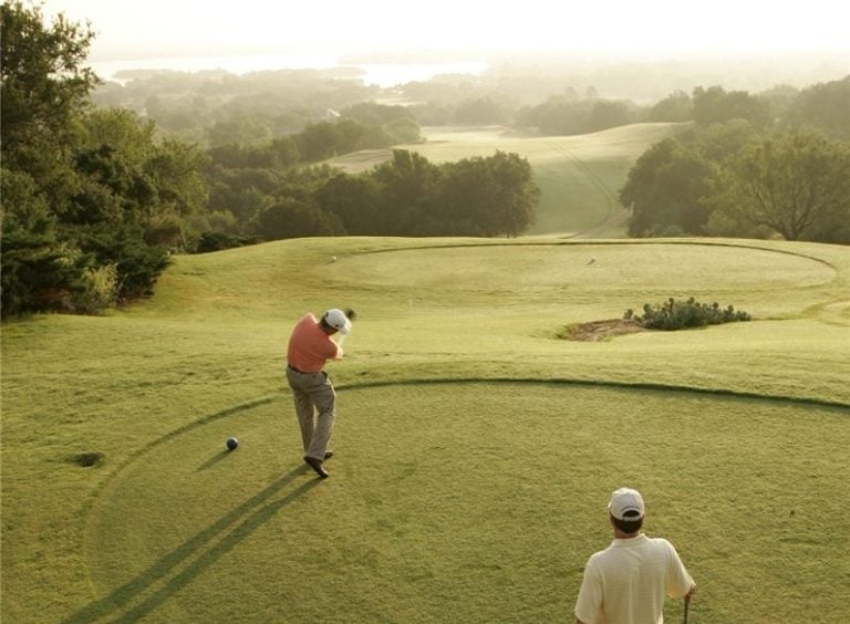 Players tee off on the Apple Rock Course, Horseshoe Bay Resort, Texas