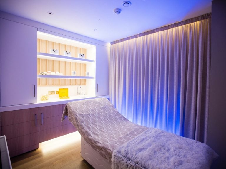 Displaying the inside of a tranquil spa treatment room, Portmarnock Resort, Dublin, Ireland