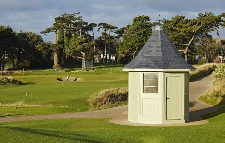 View of the golf practice facilities at Portmarnock Resort, Dublin, Ireland