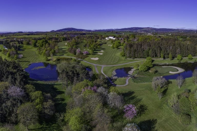 Aerial view of the golf courses at Druids Glen Golf Resort, Wicklow, Ireland