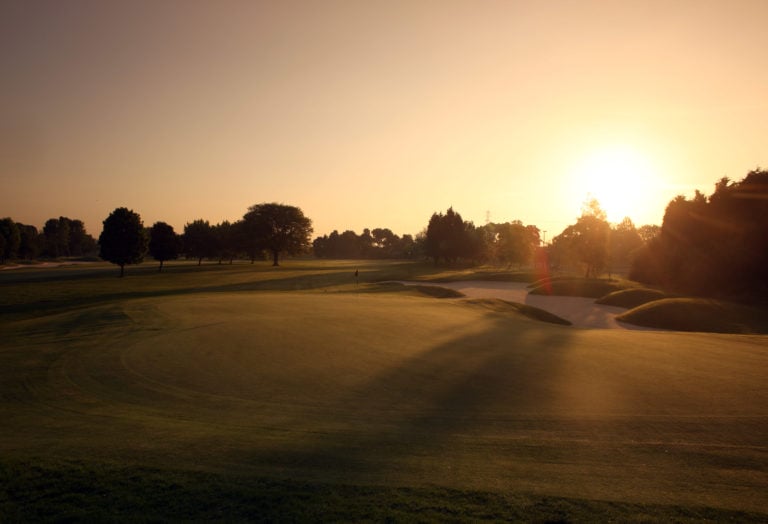 View of the setting sun on The Brabazon Course at The Belfry Resort