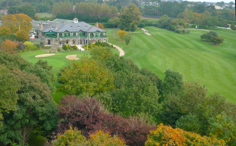 Aerial shot of the clubhouse in autumn, Malahide Golf Club, Dublin, Ireland