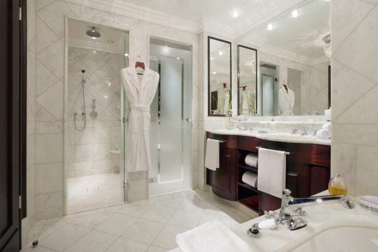 A standard bathroom at Castlemartyr Resort, Cork, Ireland
