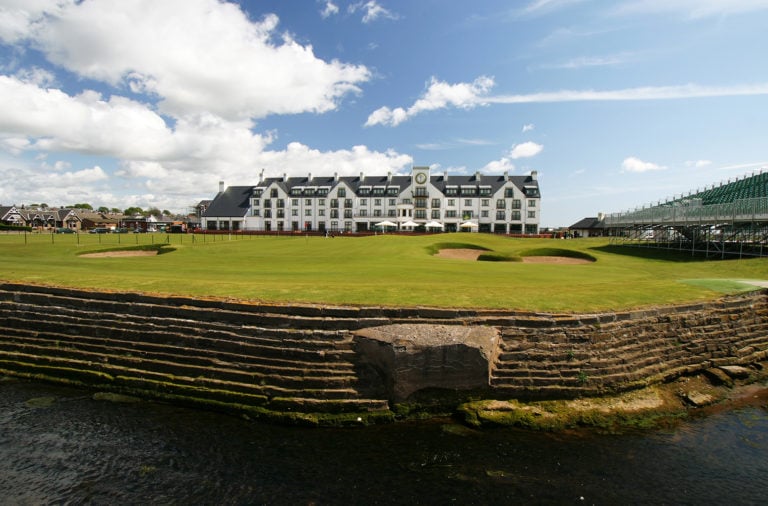 View of the symbolic clubhouse at Carnoustie Golf Links, Scotland, United Kingdom