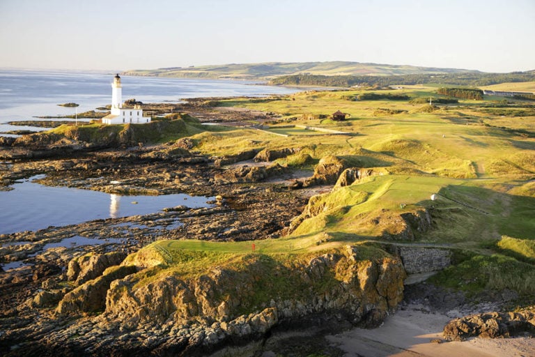 Aerial view of the 4th hole, Ailsa Course, Trump Resort, Turnberry, Scotland, United Kingdom
