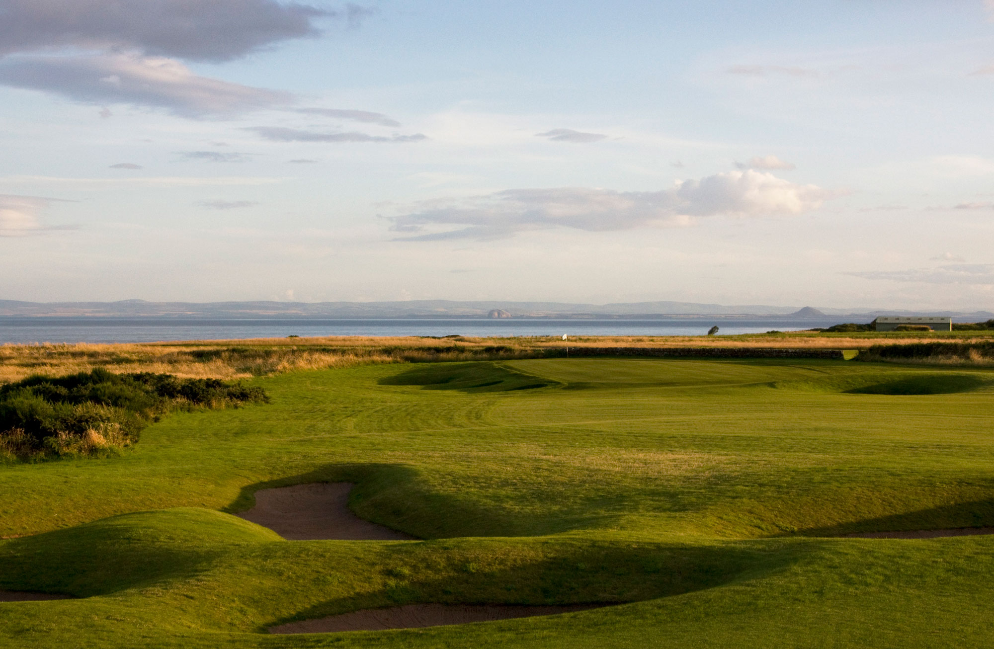 The sun sets over Craighead Course, Crail Golfing Society, Fife, Scotland, United Kingdom
