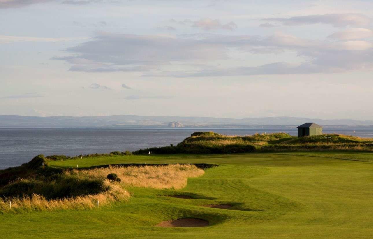 Looking south down the coast on the Craighead Course, Crail Golfing Society, Fife, Scotland, United Kingdom
