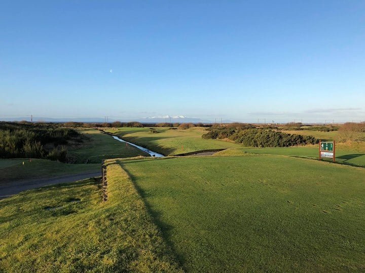 View from the tee-box on the 4th at Kilmarnock Barrassie Links, Troon, Scotland, United Kingdom