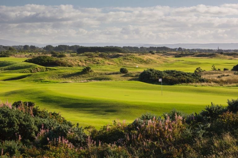 Overlooking the 9th and 18th holes at Dundonald Links, Scotland, United Kingdom