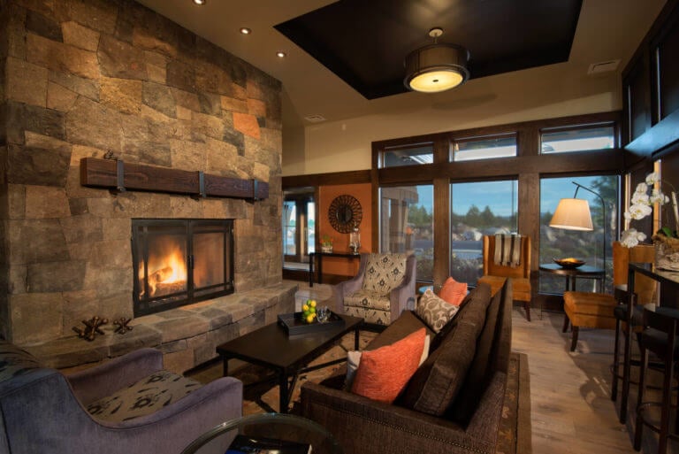 Image of a lounge room in the hotel part of the accommodation t Tetherow Resort, Bend, Oregon, USA
